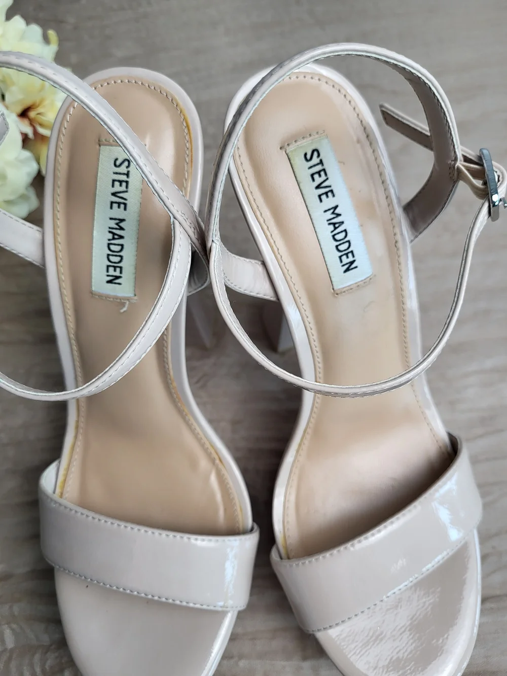 Steve Madden Nude Patent Ankle-Strap Heels